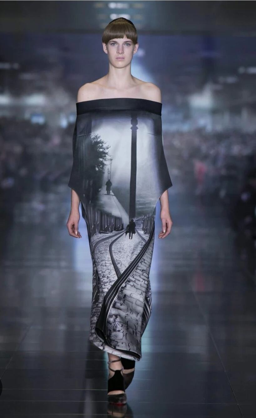 Mary Katrantzou Black White Cobblestone Street Graphic Print Bodycon Dress Sz S